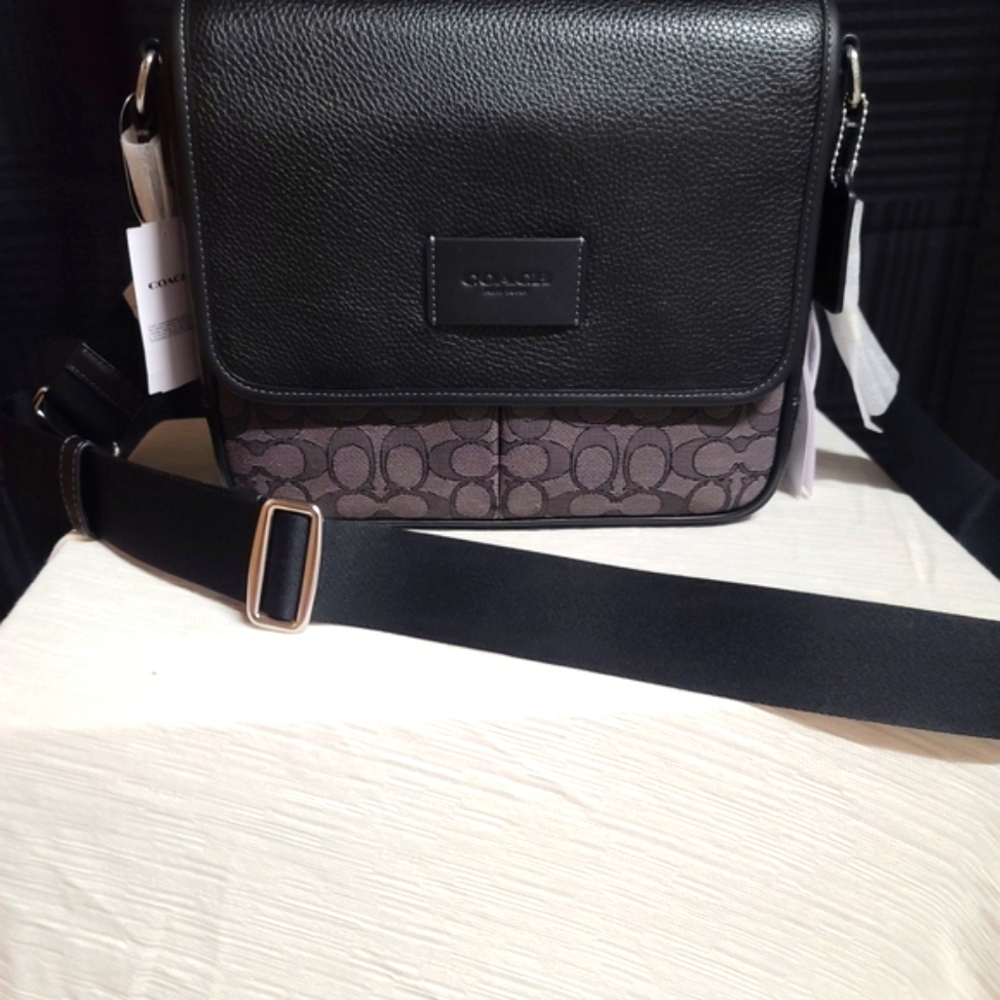 Coach Men's Black and Gray Messenger Bag